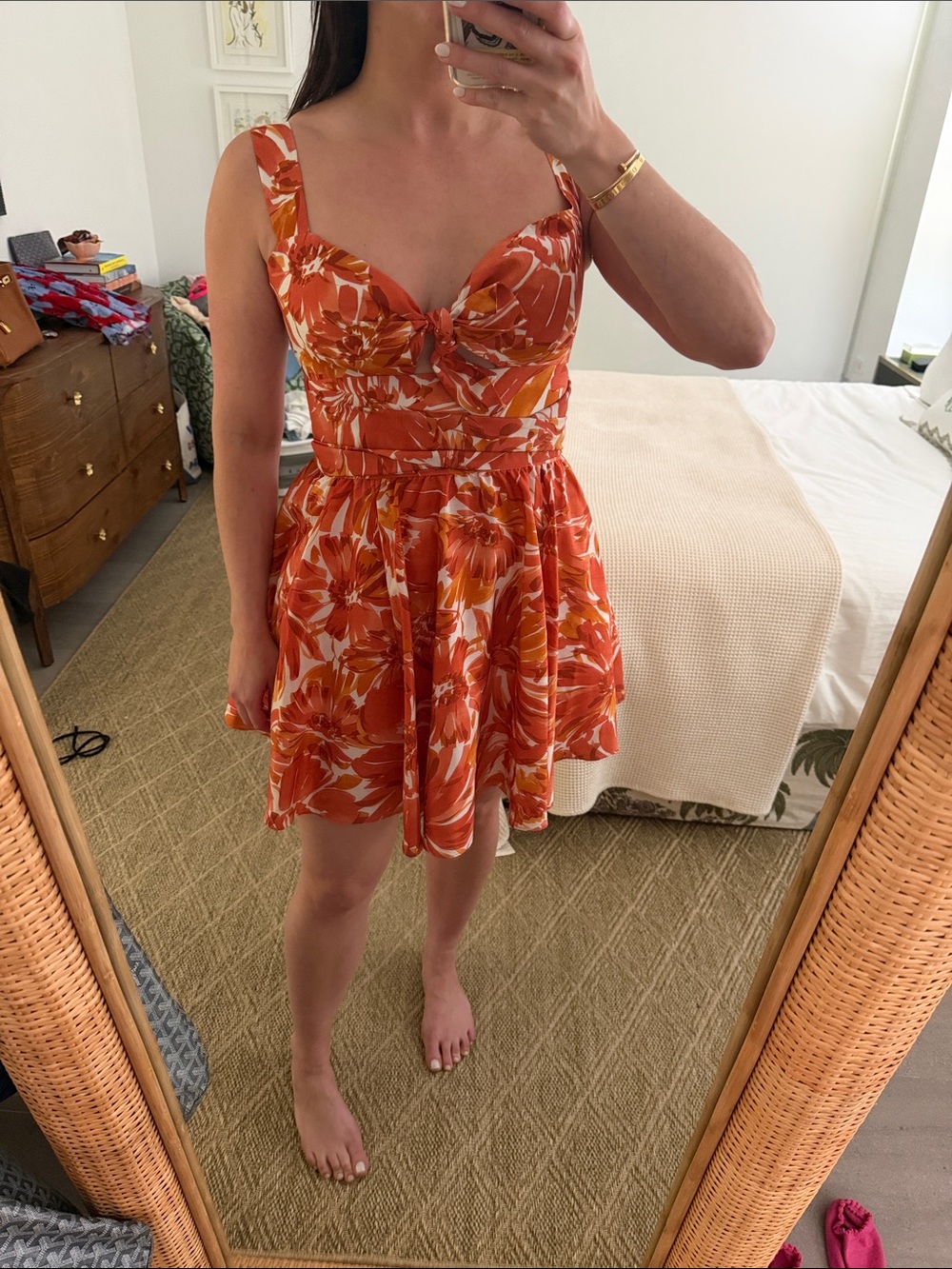 Alexis Orange Floral Mini Dress with Tie Front